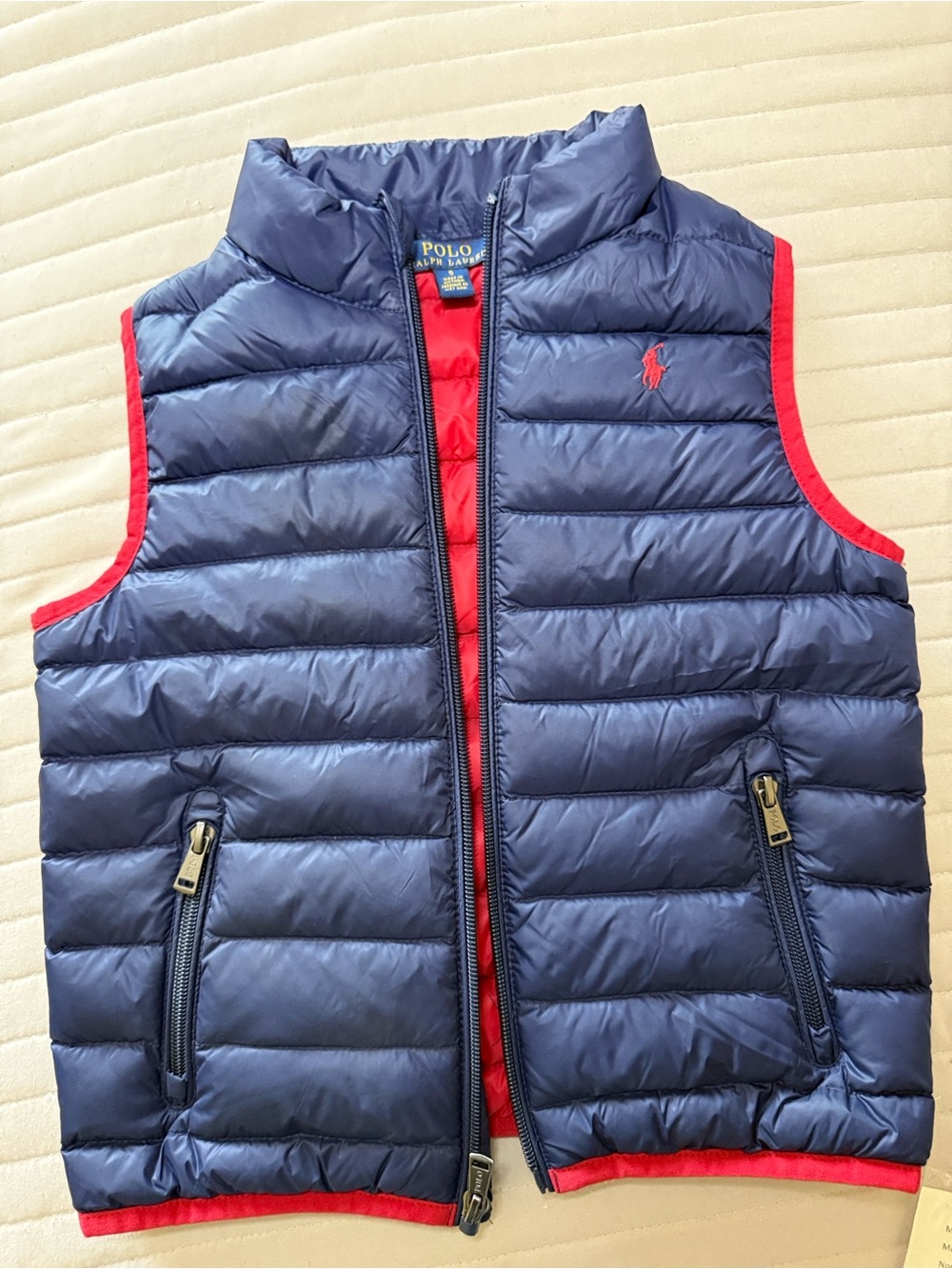 Kids Polo Ralph Lauren Navy Quilted Puffer Vest with Red Trim size 5